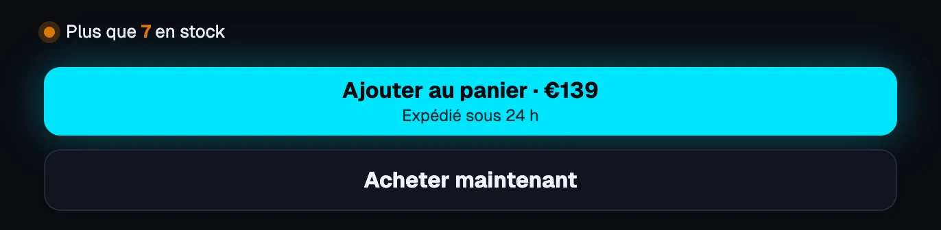 Aperçu : Bouton d'achat avec prix et sous-titre