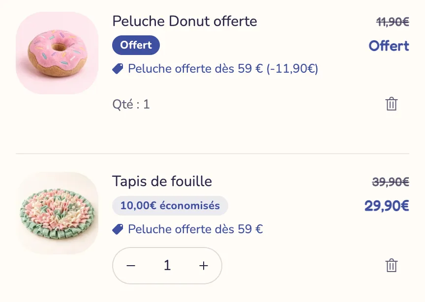 Aperçu : Économie affichée sur chaque article
