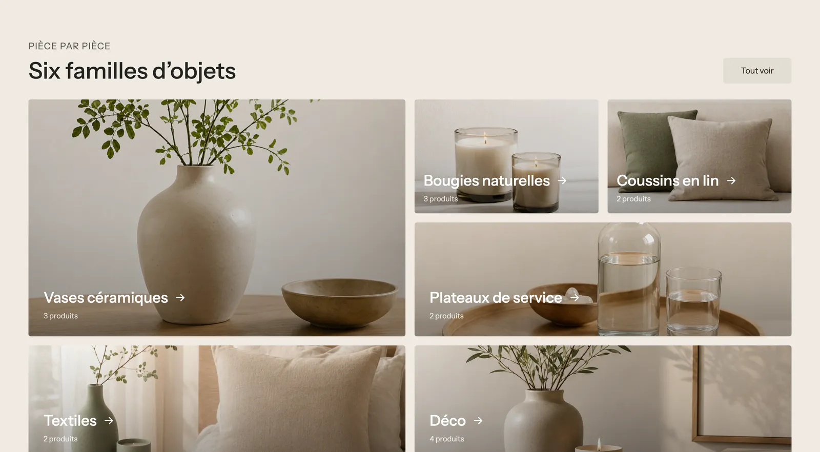 Aperçu : Collections en grille, carrousel ou bento
