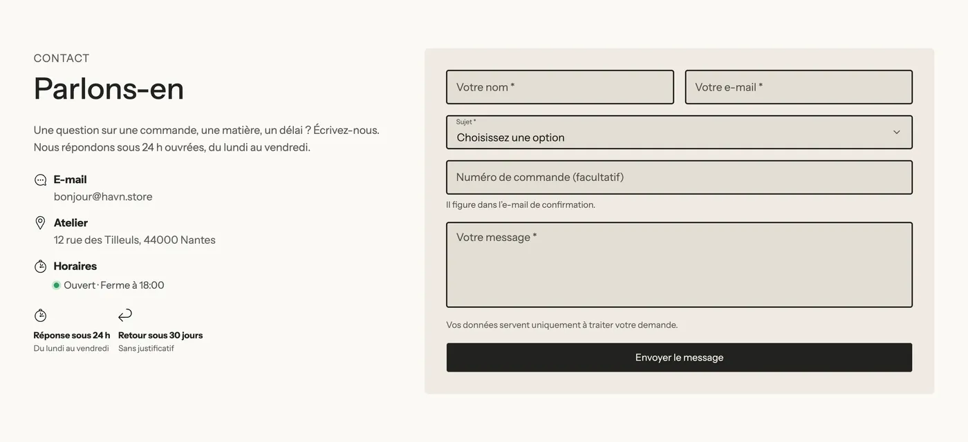 Aperçu : Page Contact complète