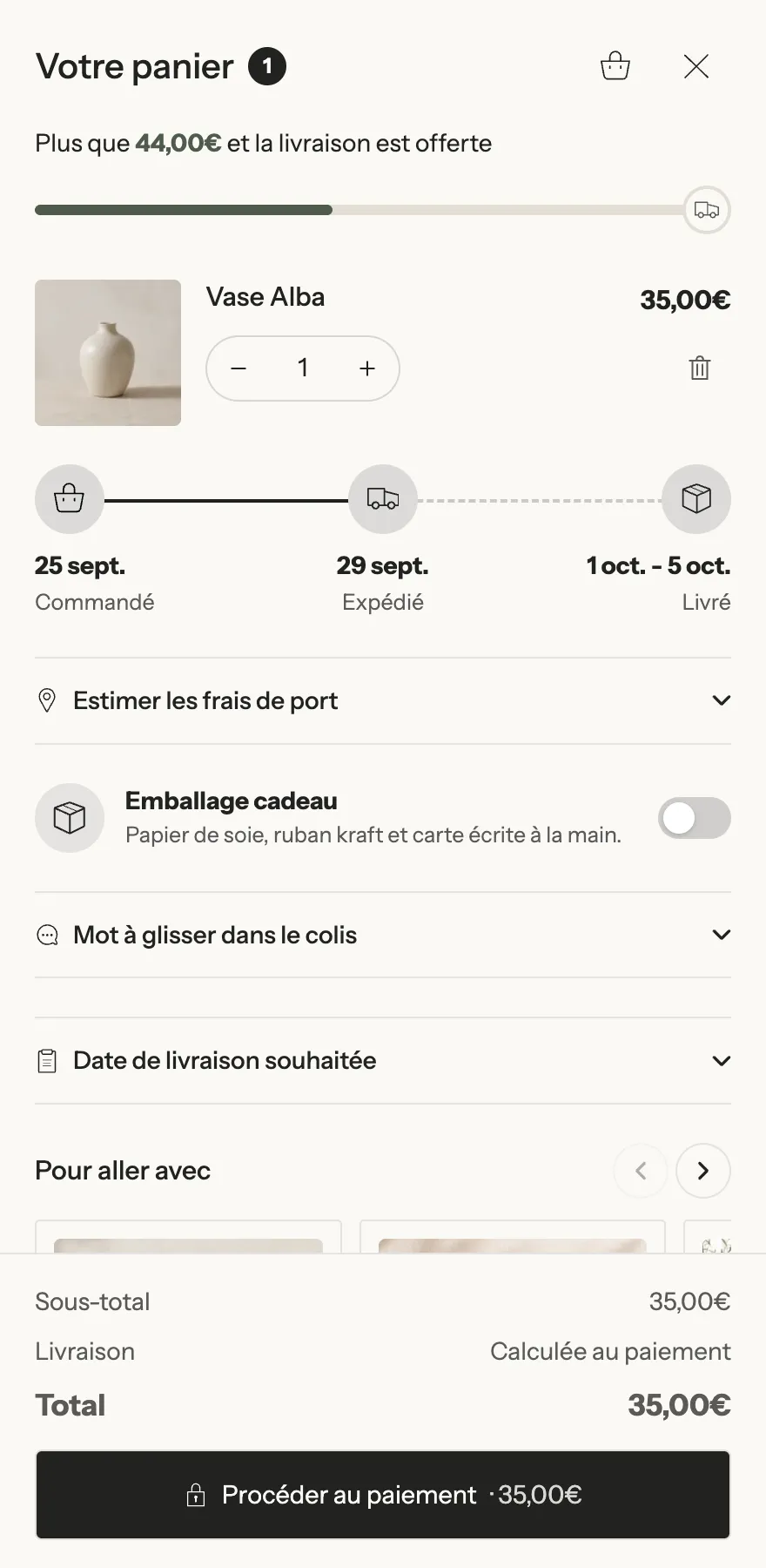 Aperçu : Panier composé bloc par bloc