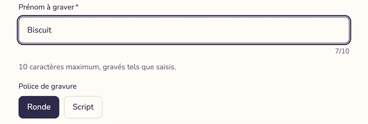 Aperçu : Champ de personnalisation