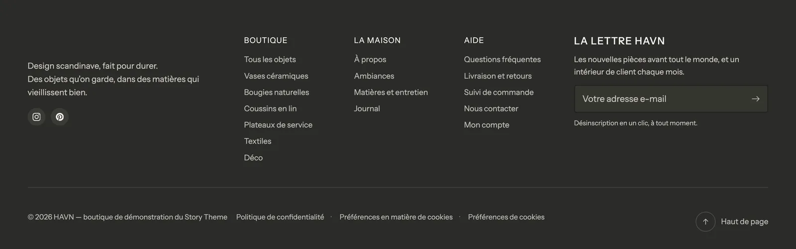 Aperçu : Pied de page modulable