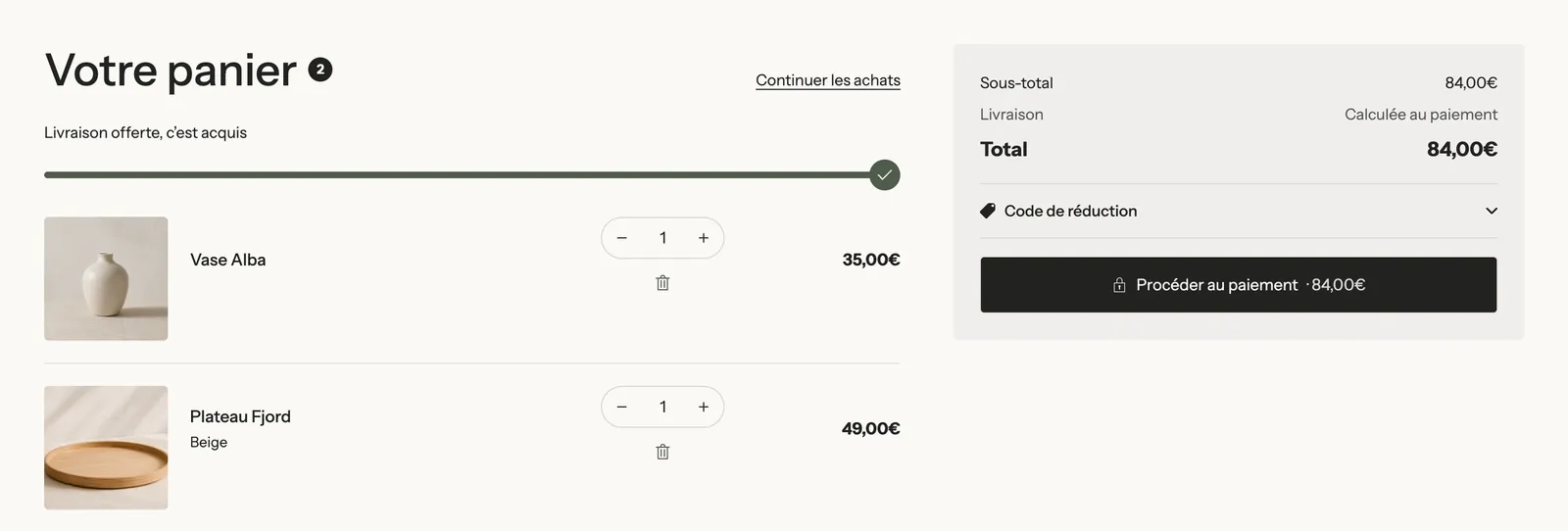 Aperçu : Récapitulatif de commande sur mesure