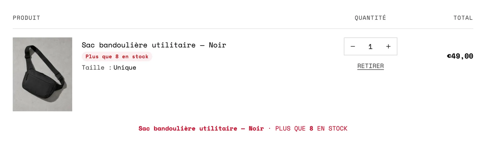 Aperçu : Alerte de stock dans le panier